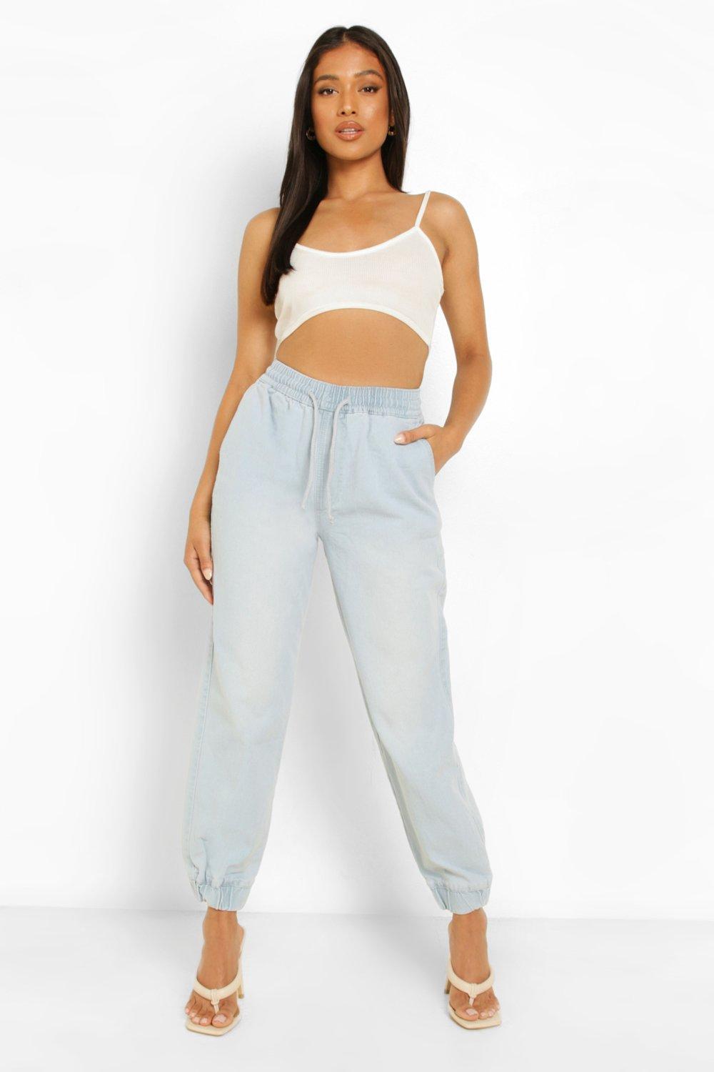 Petite Drawcord Denim Joggers boohoo IE